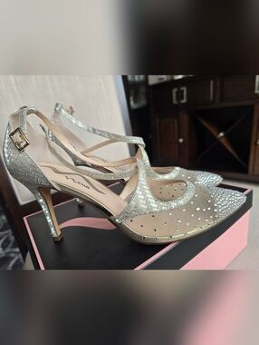 Nina Gold Embellished Mesh Evening Heels